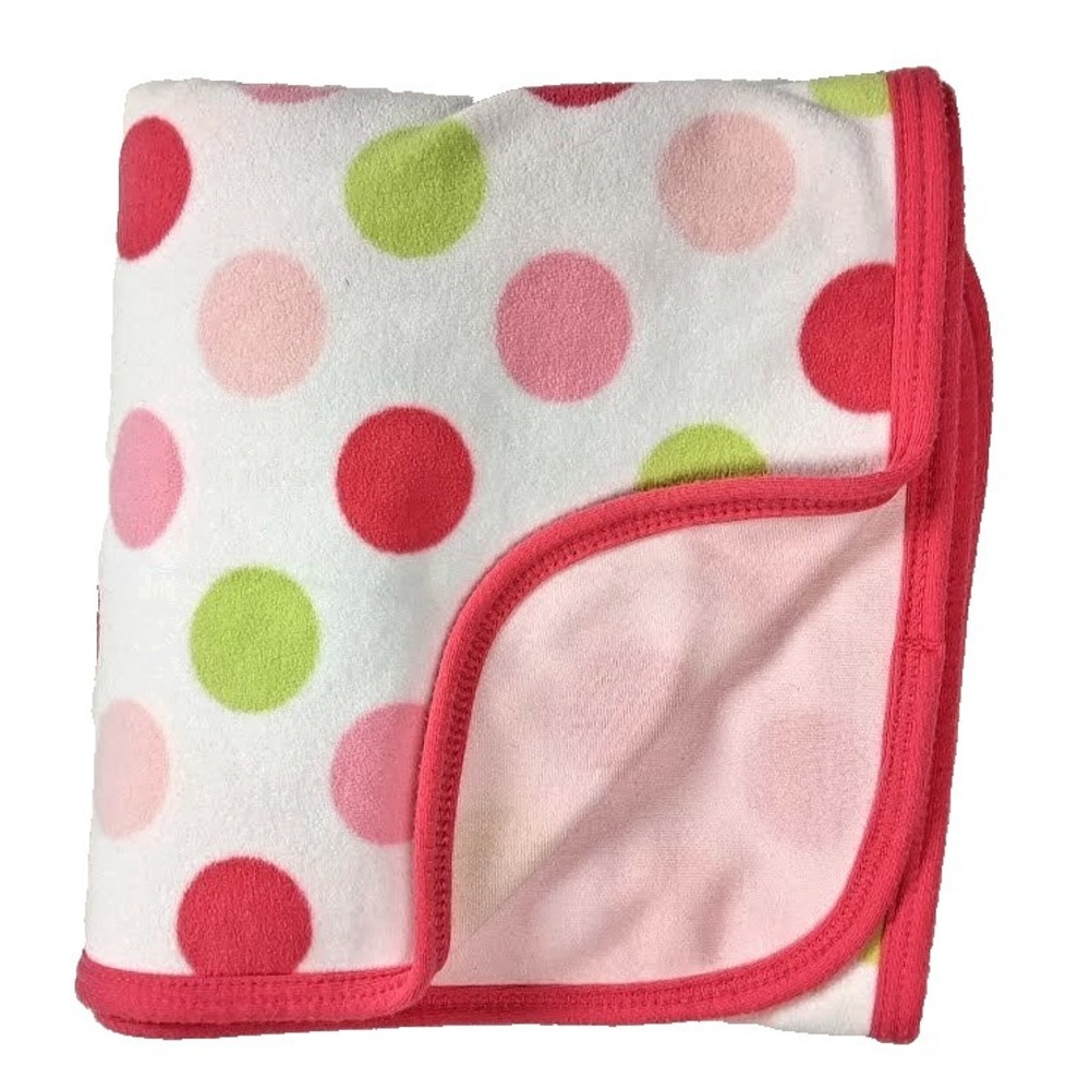 Carter's Thin Fleece Pink White Green Polka Dot Baby‎ Blanket Lovey Solid Girl